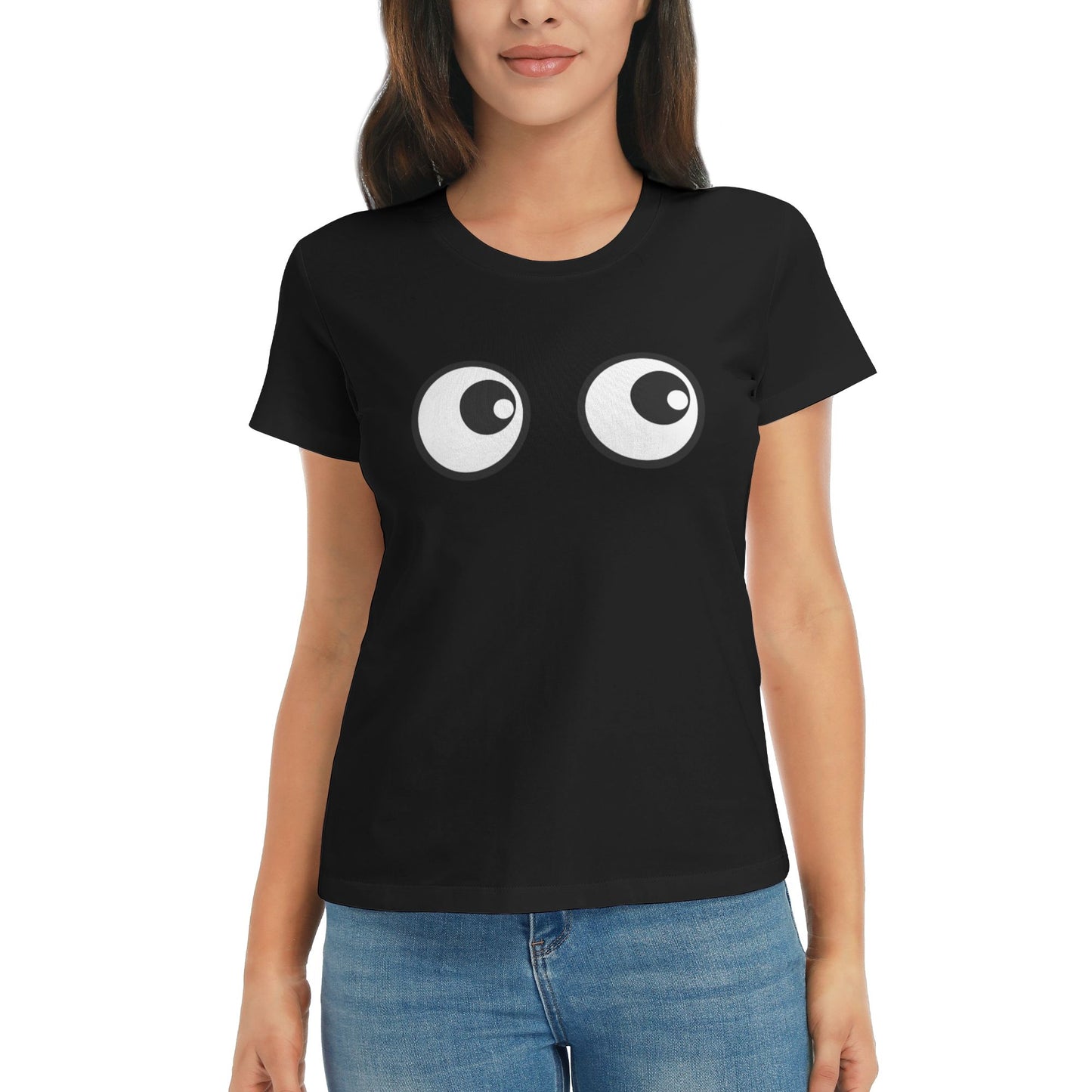 Funny Eyes Short Sleeve Cotton T-Shirt For Women