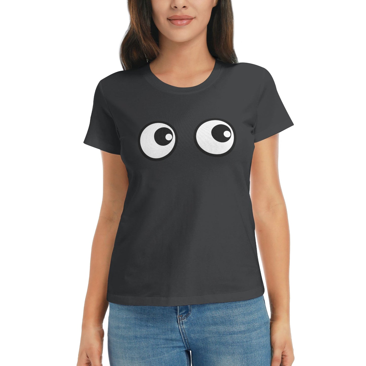 Funny Eyes Short Sleeve Cotton T-Shirt For Women
