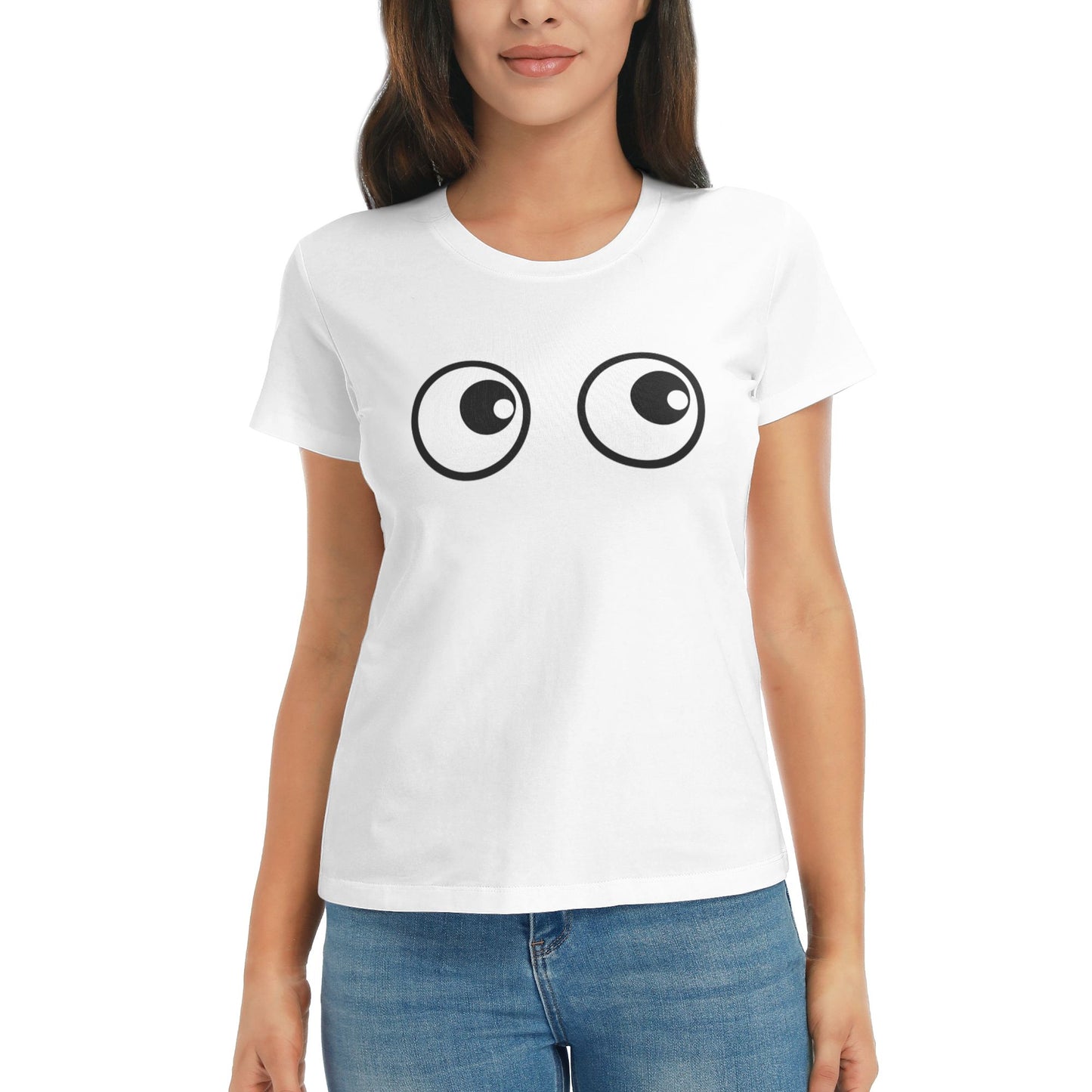 Funny Eyes Short Sleeve Cotton T-Shirt For Women