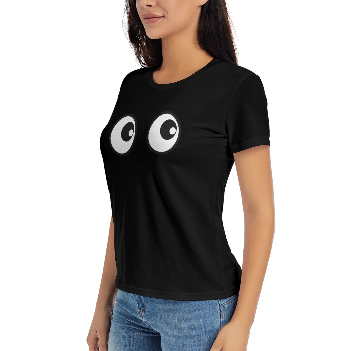 Funny Eyes Short Sleeve Cotton T-Shirt For Women