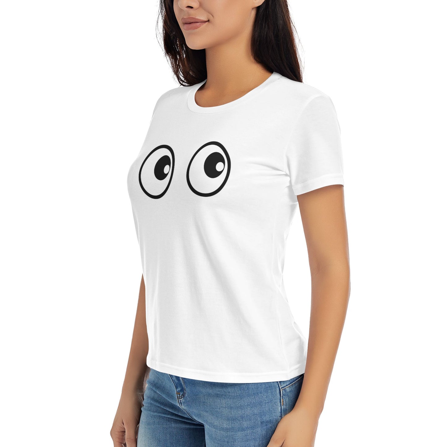 Funny Eyes Short Sleeve Cotton T-Shirt For Women