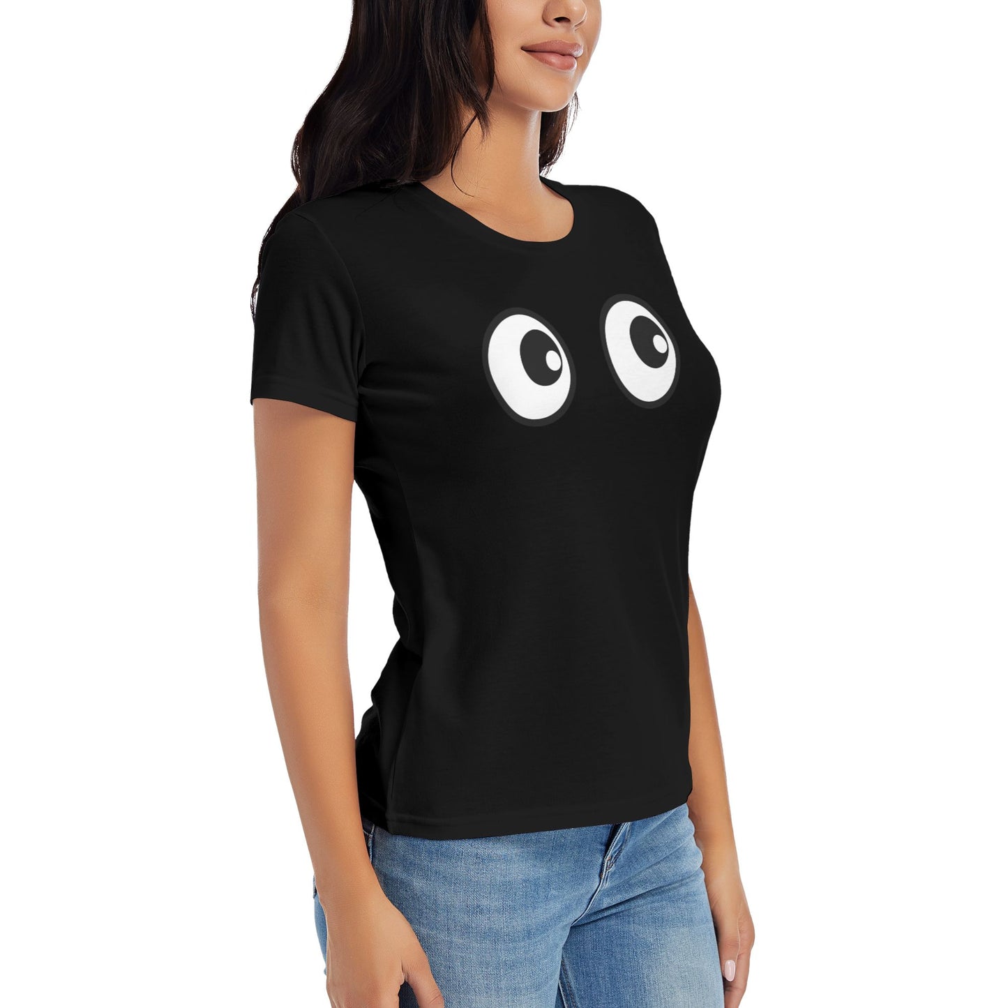 Funny Eyes Short Sleeve Cotton T-Shirt For Women