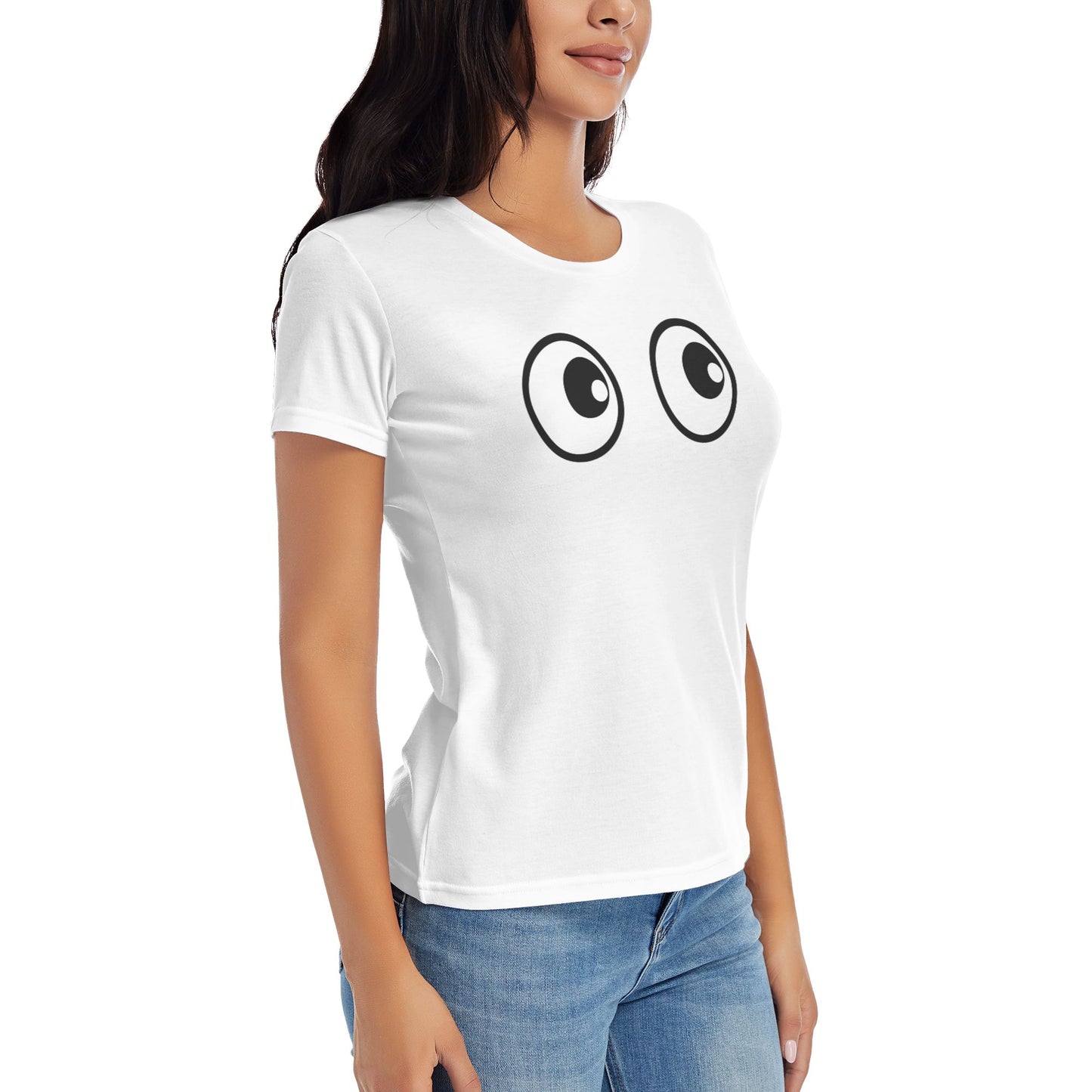 Funny Eyes Short Sleeve Cotton T-Shirt For Women