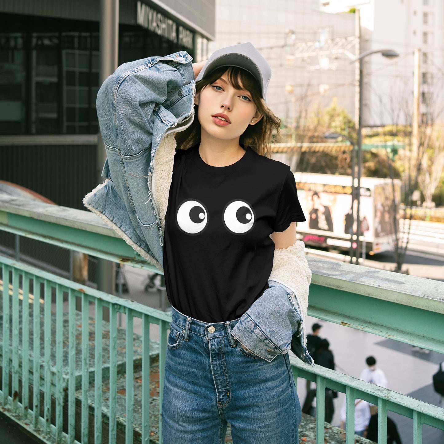 Funny Eyes Short Sleeve Cotton T-Shirt For Women