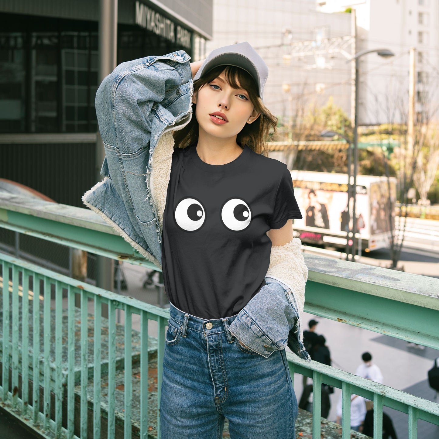 Funny Eyes Short Sleeve Cotton T-Shirt For Women
