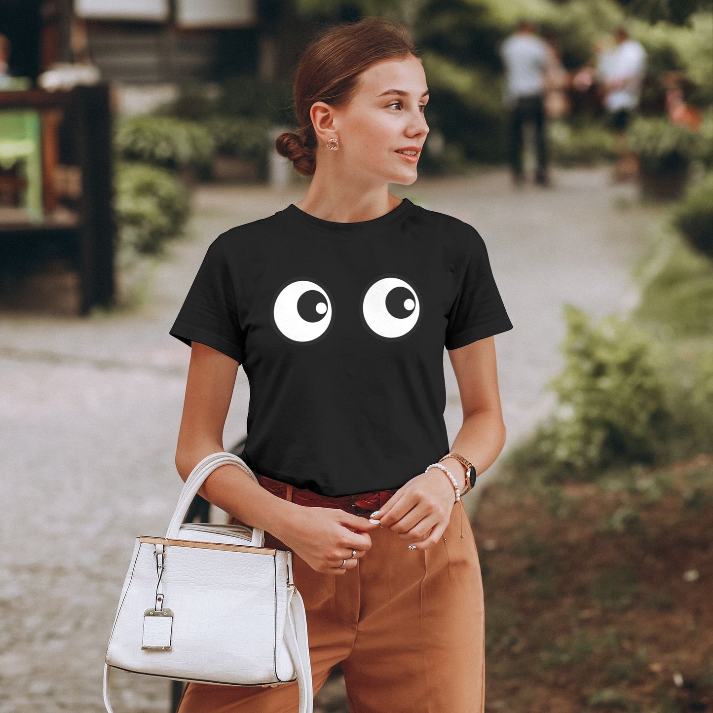 Funny Eyes Short Sleeve Cotton T-Shirt For Women