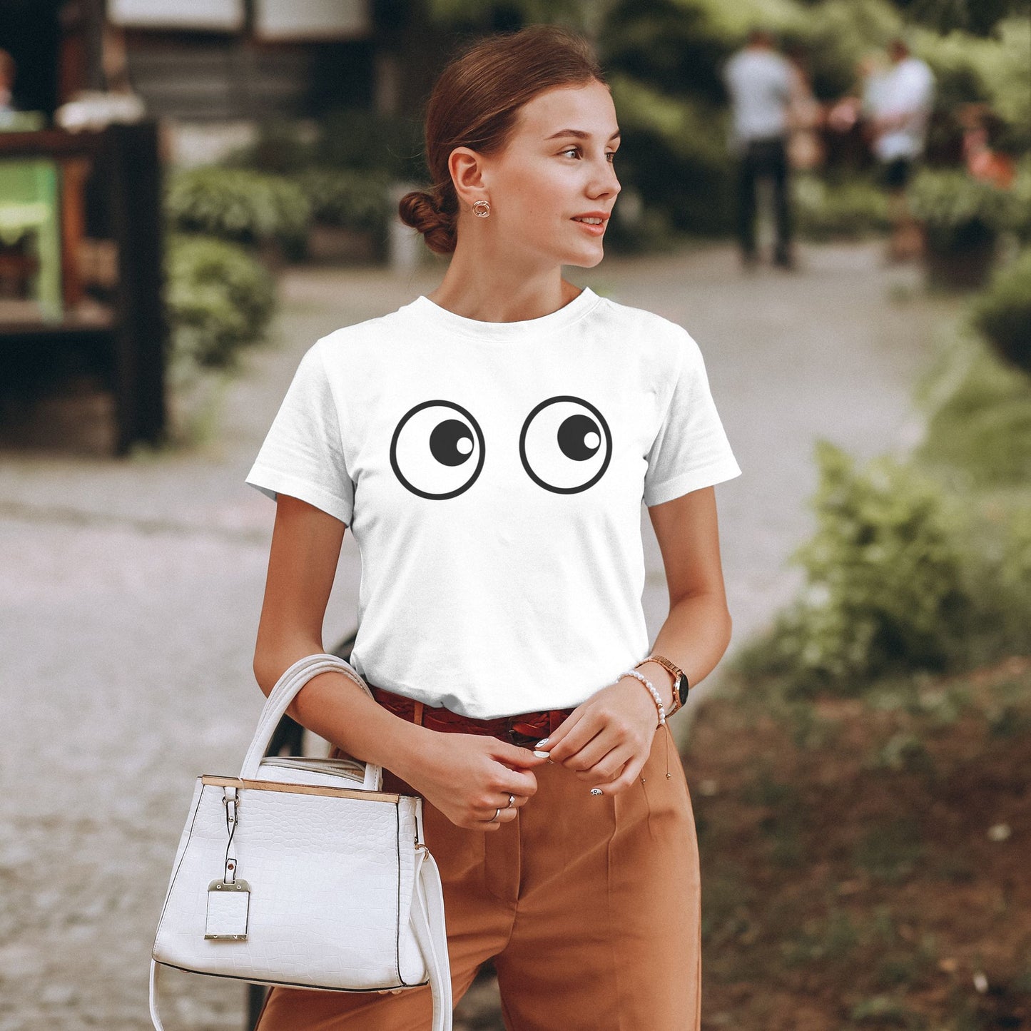 Funny Eyes Short Sleeve Cotton T-Shirt For Women