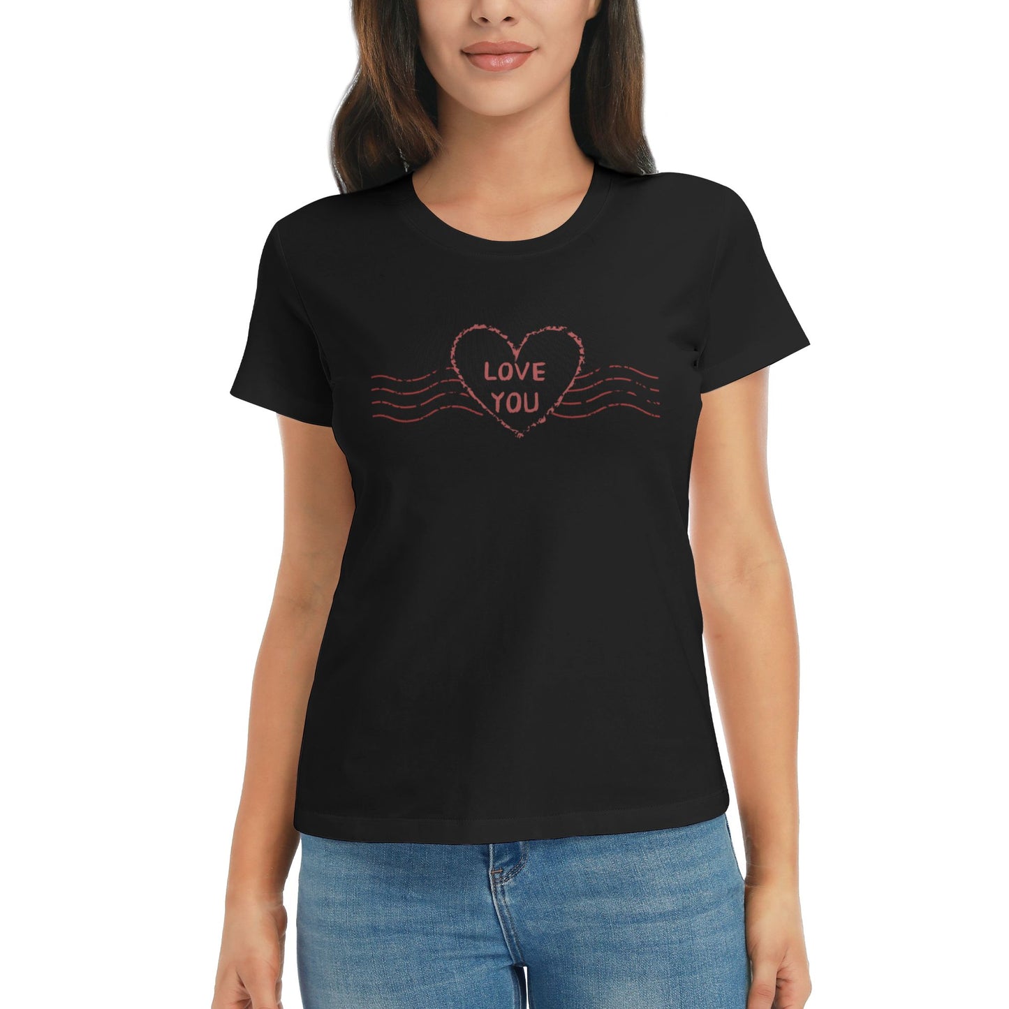 Love You Stamp Women's Short Sleeve Cotton T-Shirt