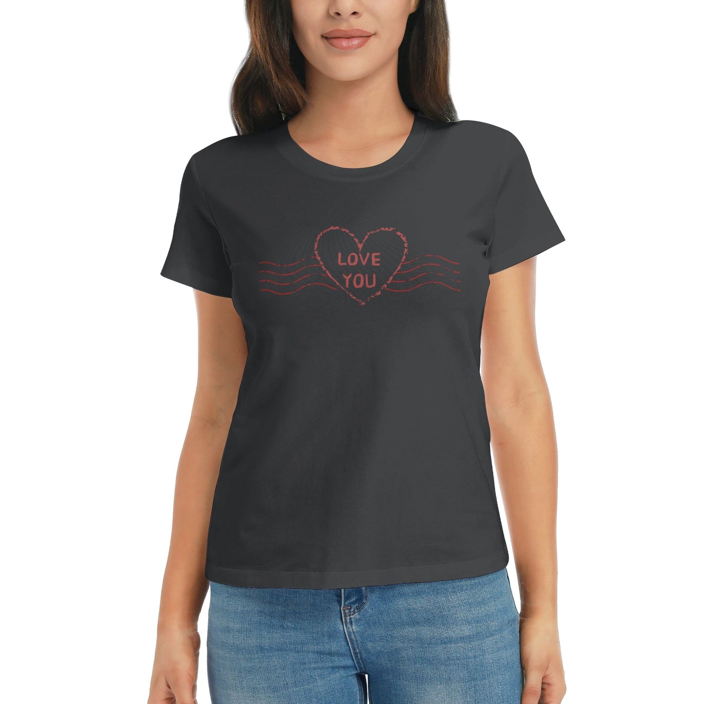 Love You Stamp Women's Short Sleeve Cotton T-Shirt