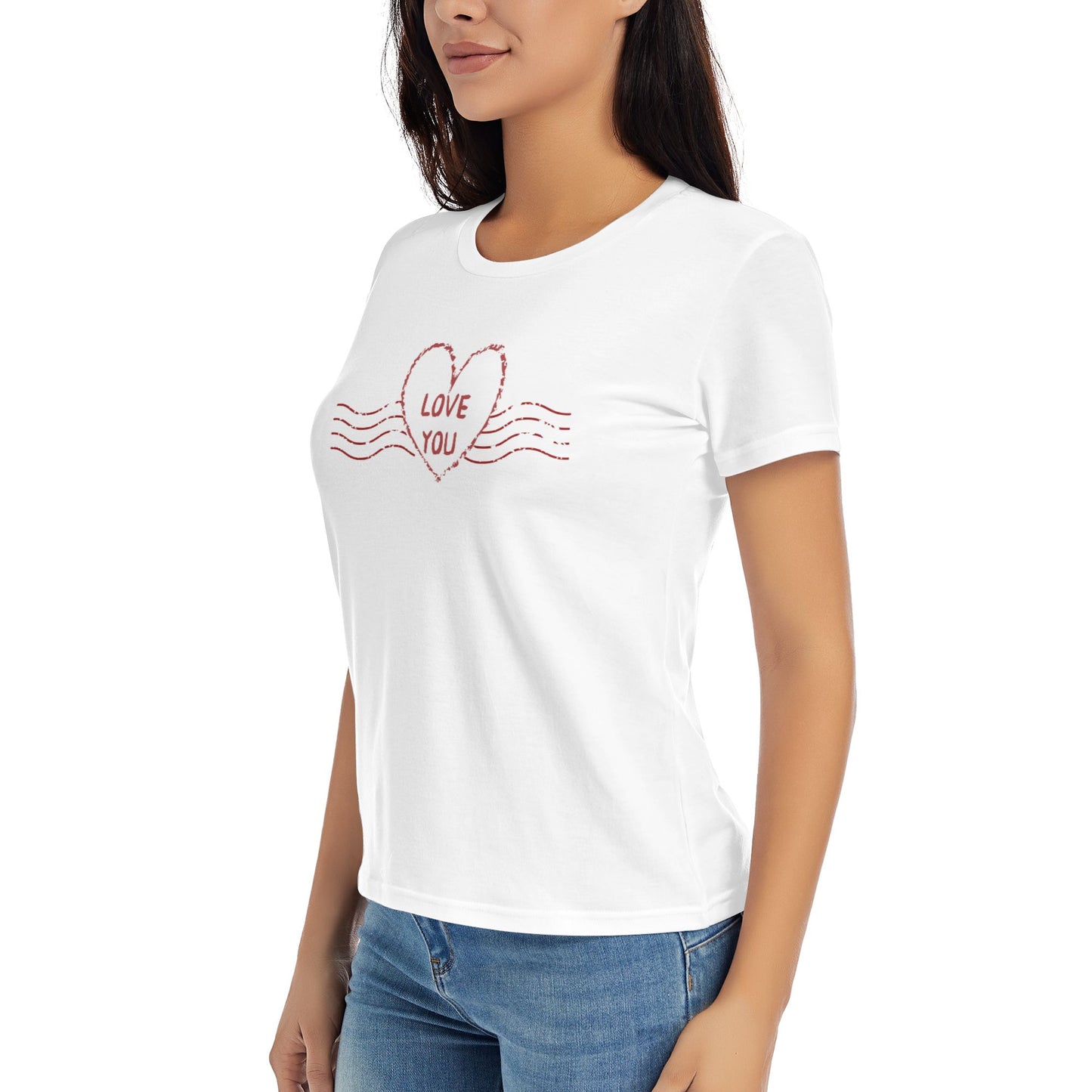 Love You Stamp Women's Short Sleeve Cotton T-Shirt
