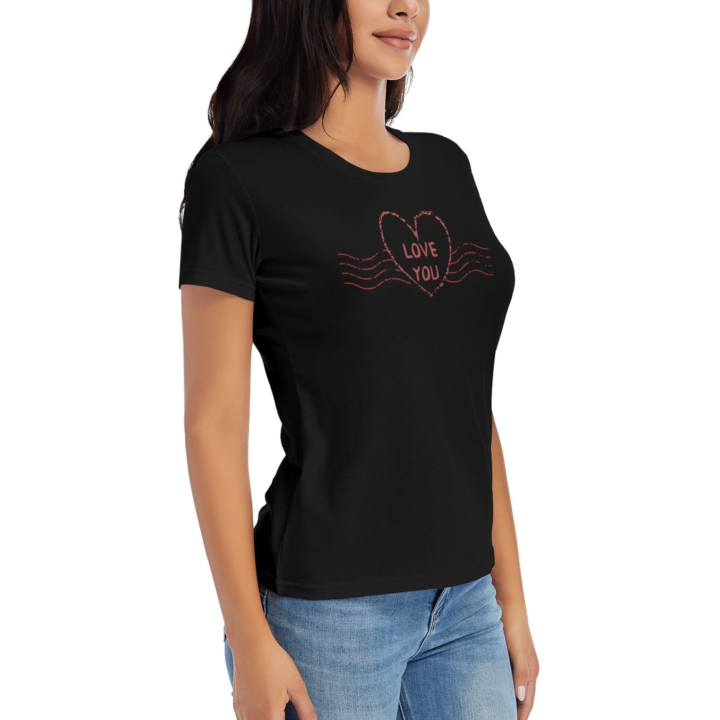 Love You Stamp Women's Short Sleeve Cotton T-Shirt