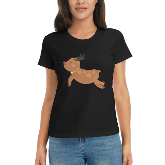 Little Deer Short Sleeve Cotton T-Shirt For Women
