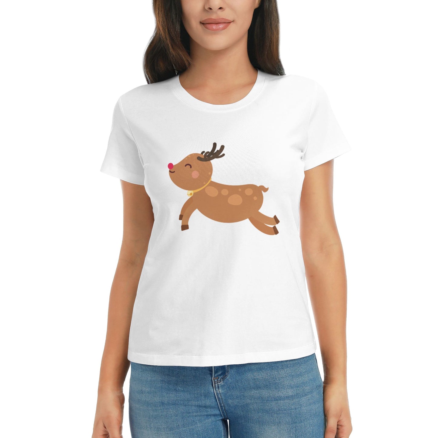 Little Deer Short Sleeve Cotton T-Shirt For Women