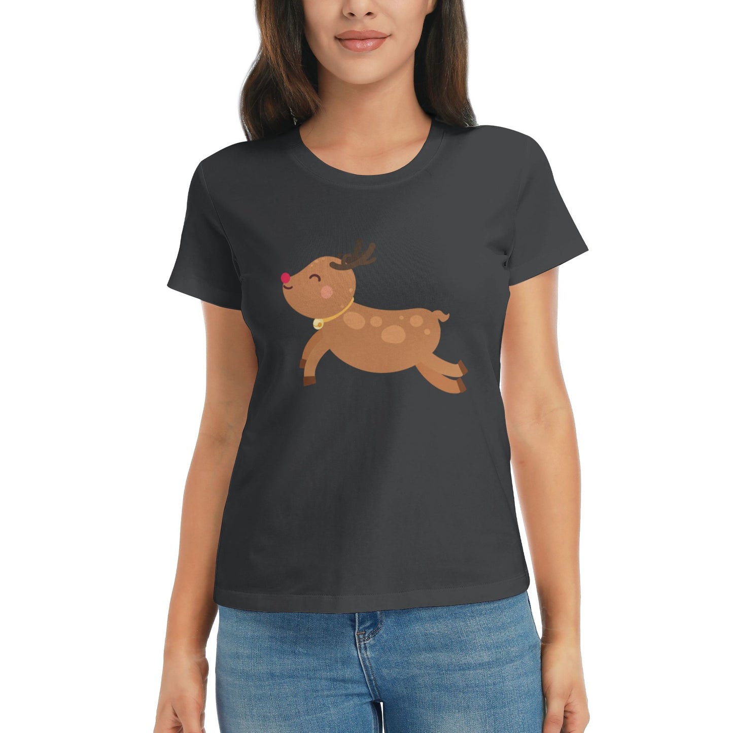 Little Deer Short Sleeve Cotton T-Shirt For Women