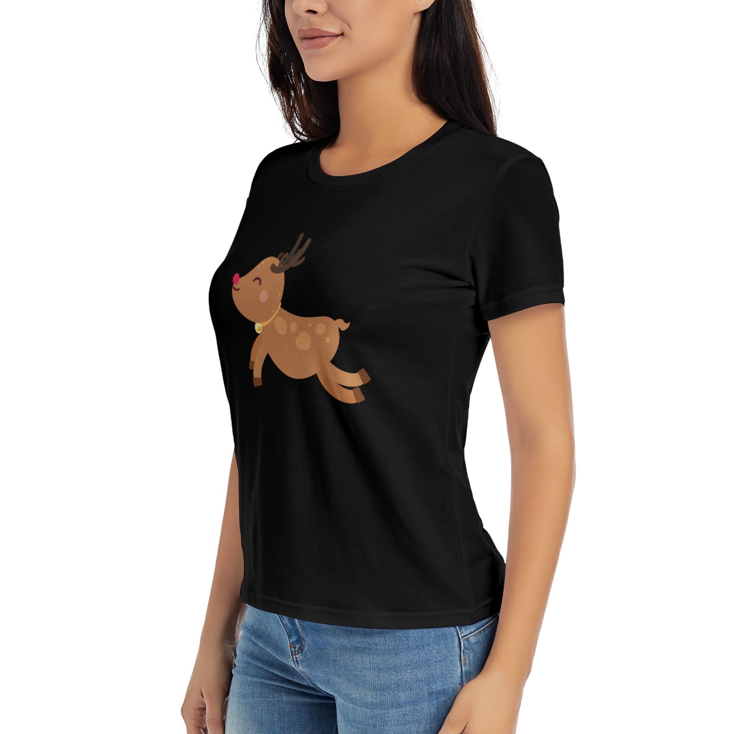 Little Deer Short Sleeve Cotton T-Shirt For Women