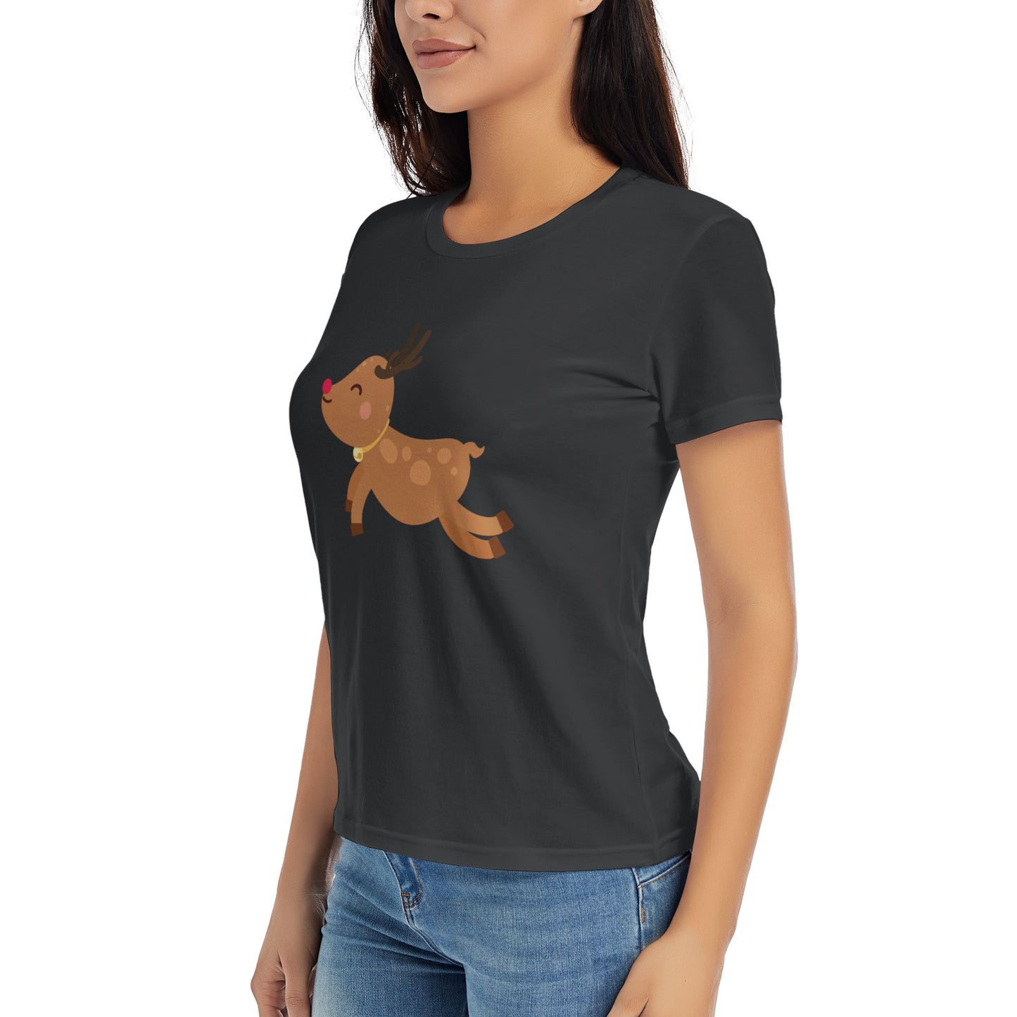 Little Deer Short Sleeve Cotton T-Shirt For Women