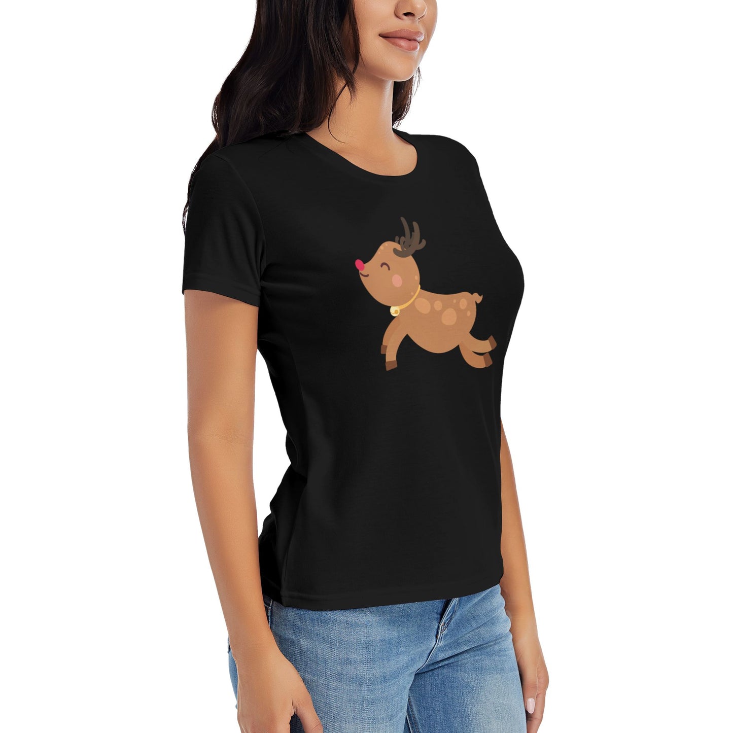 Little Deer Short Sleeve Cotton T-Shirt For Women