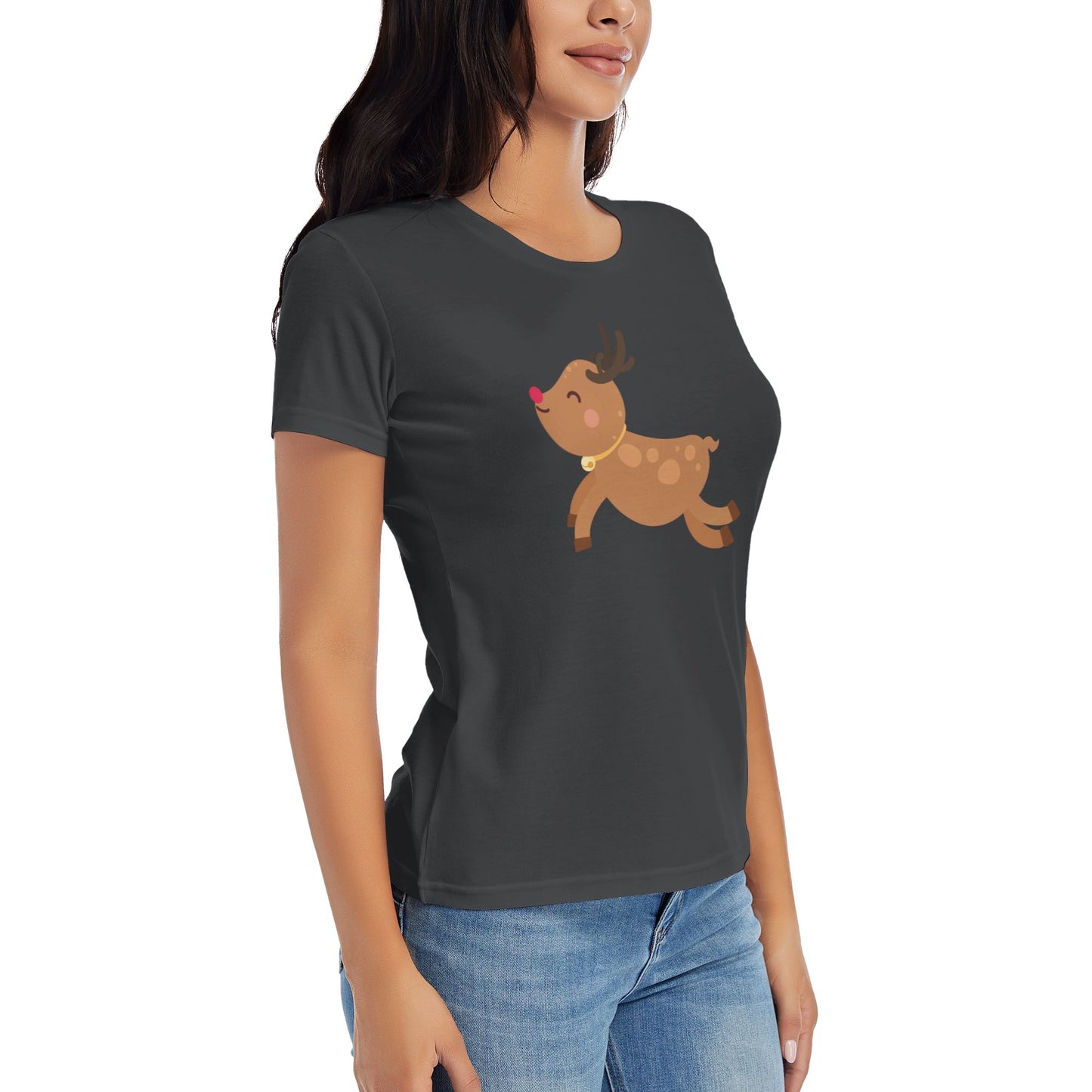 Little Deer Short Sleeve Cotton T-Shirt For Women