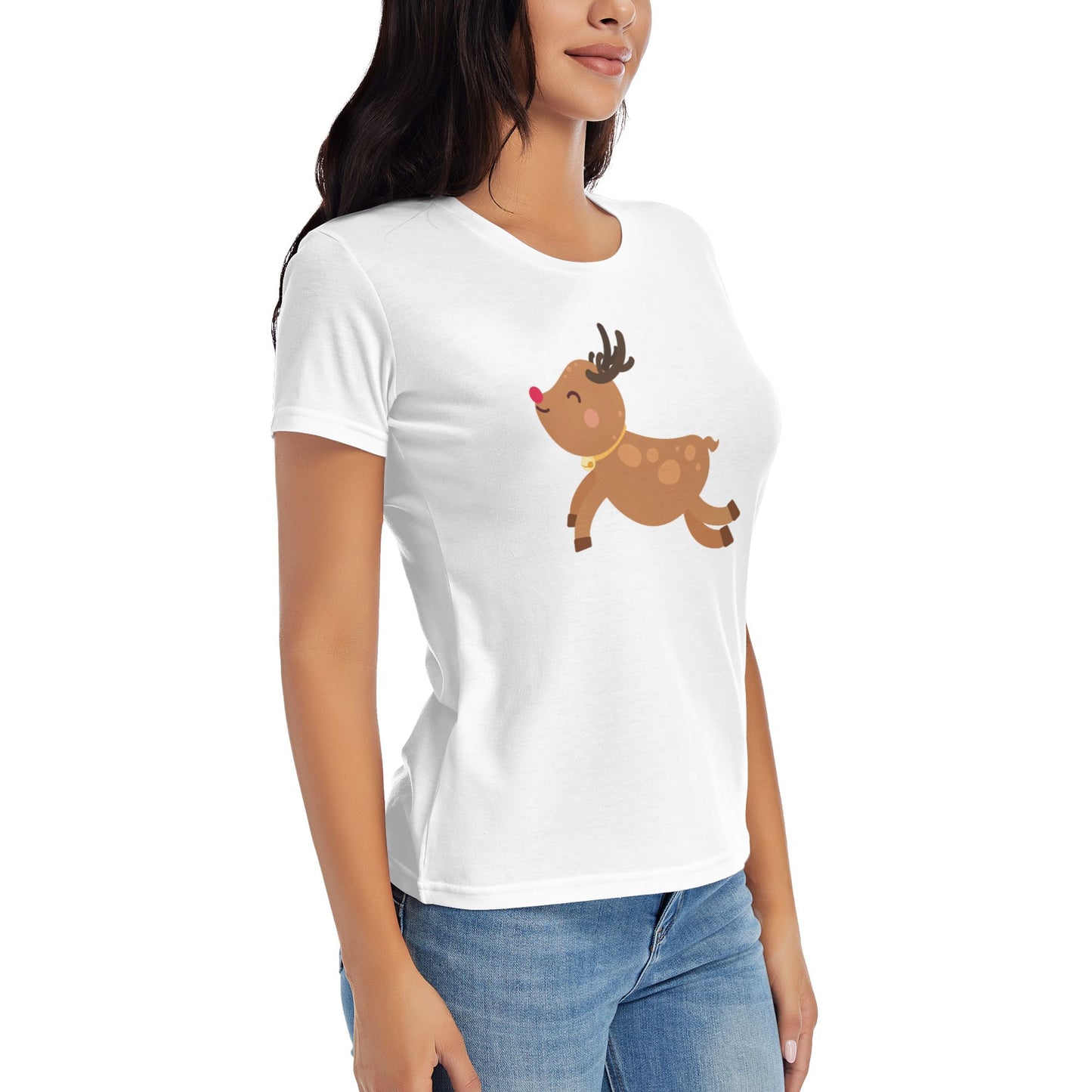 Little Deer Short Sleeve Cotton T-Shirt For Women