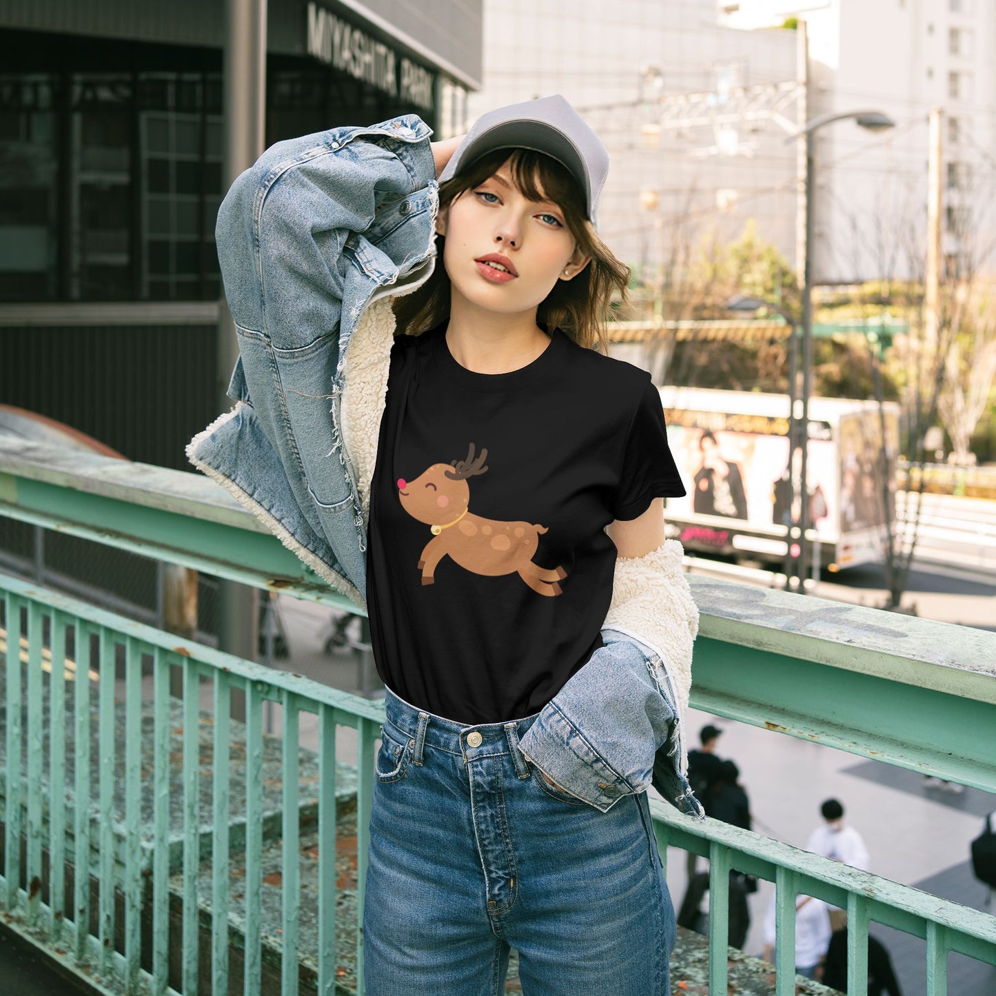 Little Deer Short Sleeve Cotton T-Shirt For Women