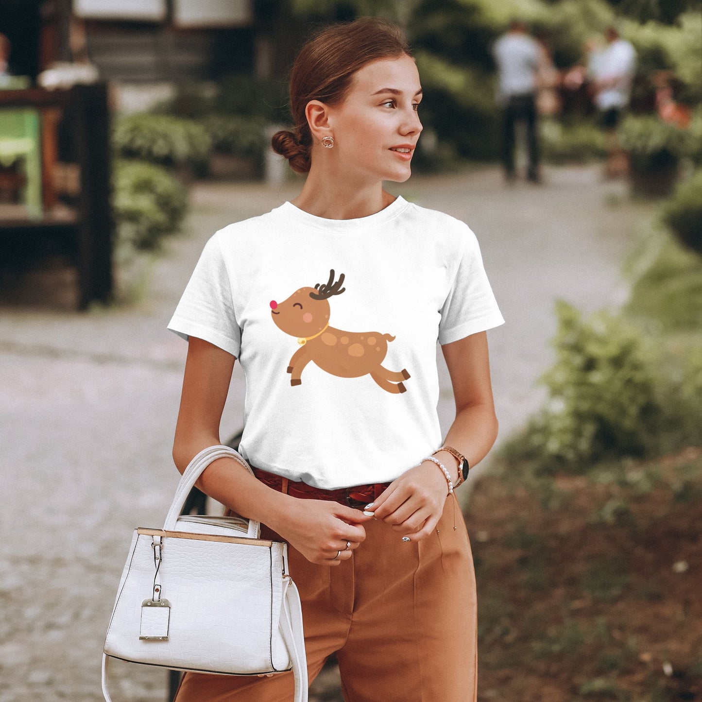 Little Deer Short Sleeve Cotton T-Shirt For Women