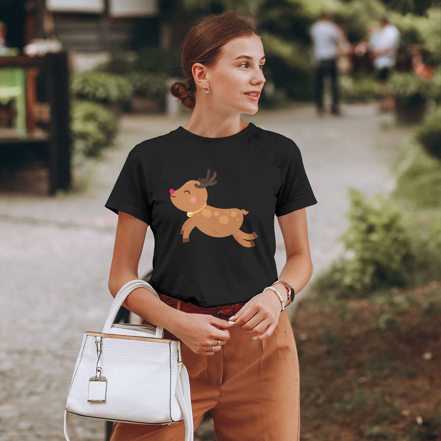 Little Deer Short Sleeve Cotton T-Shirt For Women