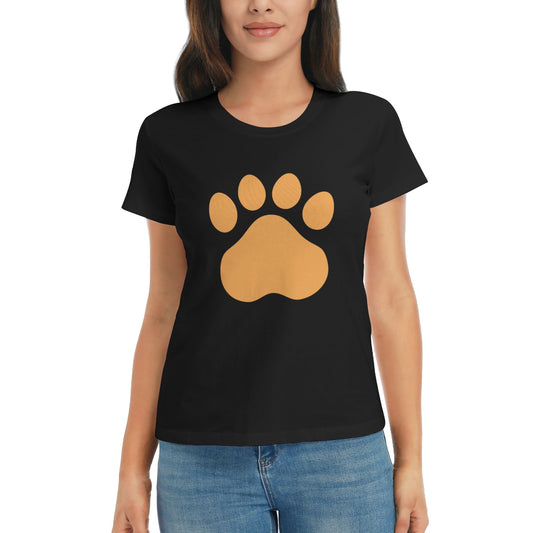 Paw Print Short Sleeve Cotton T-Shirt For Women