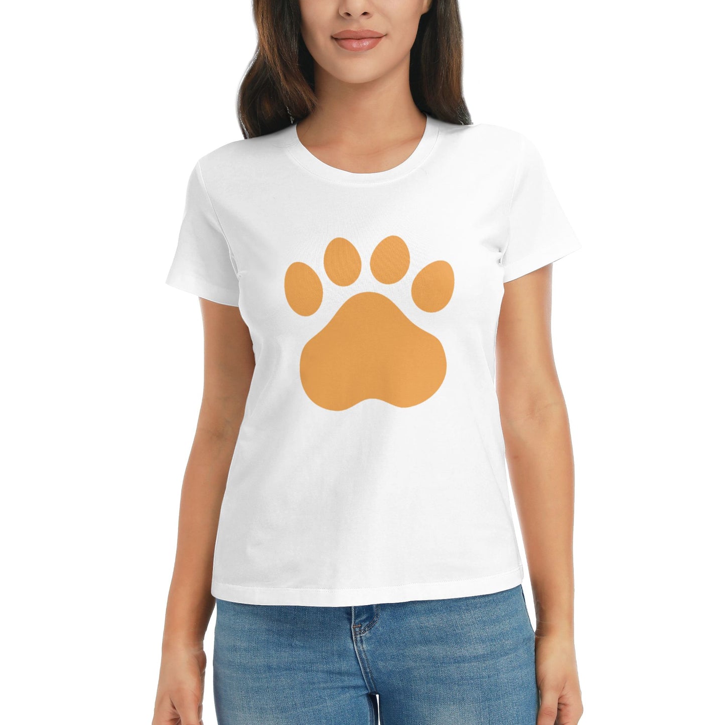 Paw Print Short Sleeve Cotton T-Shirt For Women