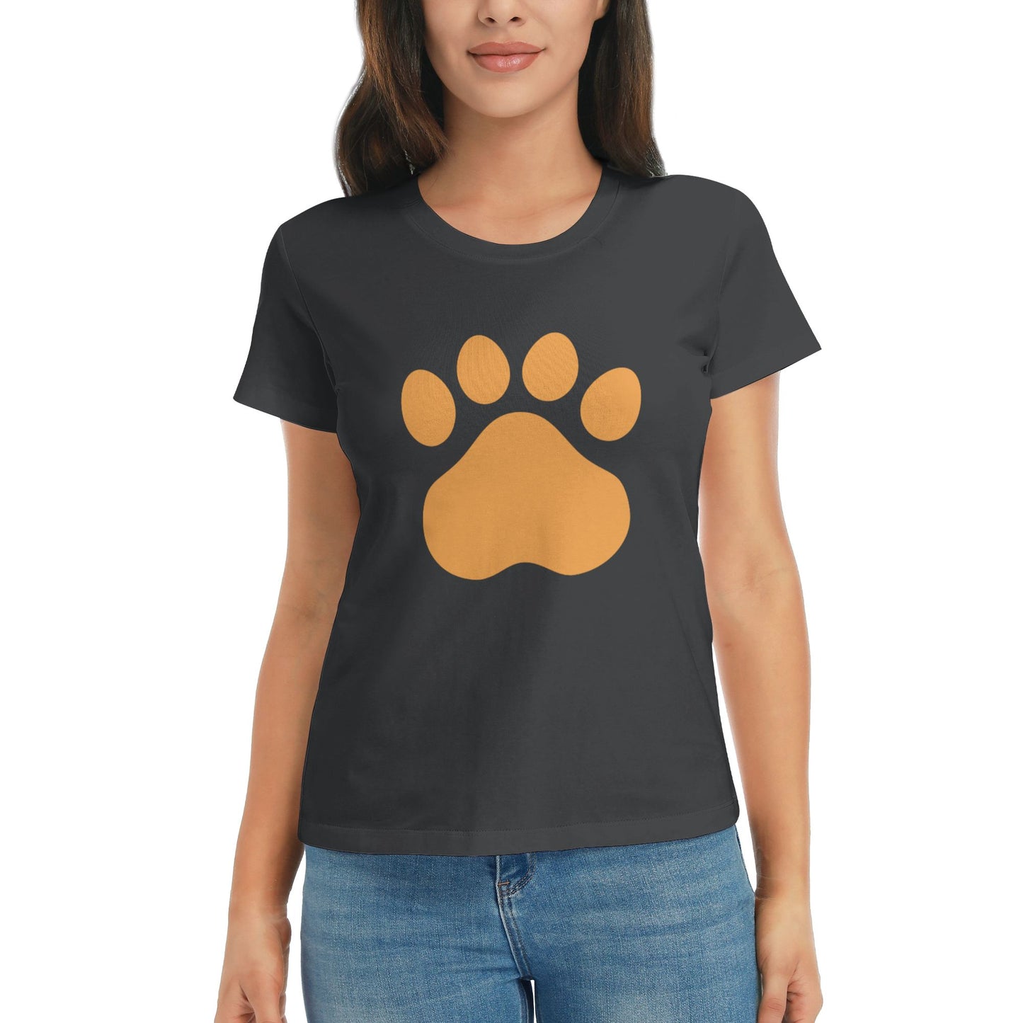 Paw Print Short Sleeve Cotton T-Shirt For Women