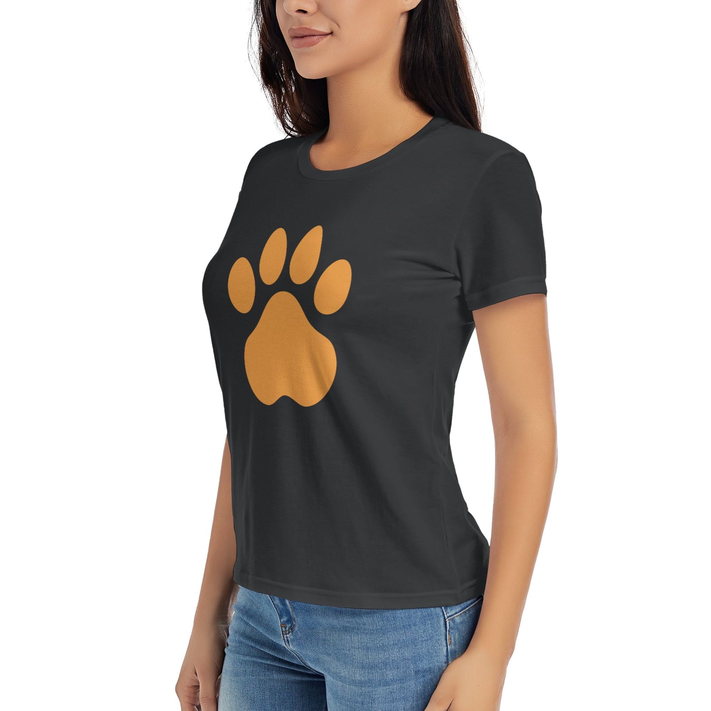 Paw Print Short Sleeve Cotton T-Shirt For Women