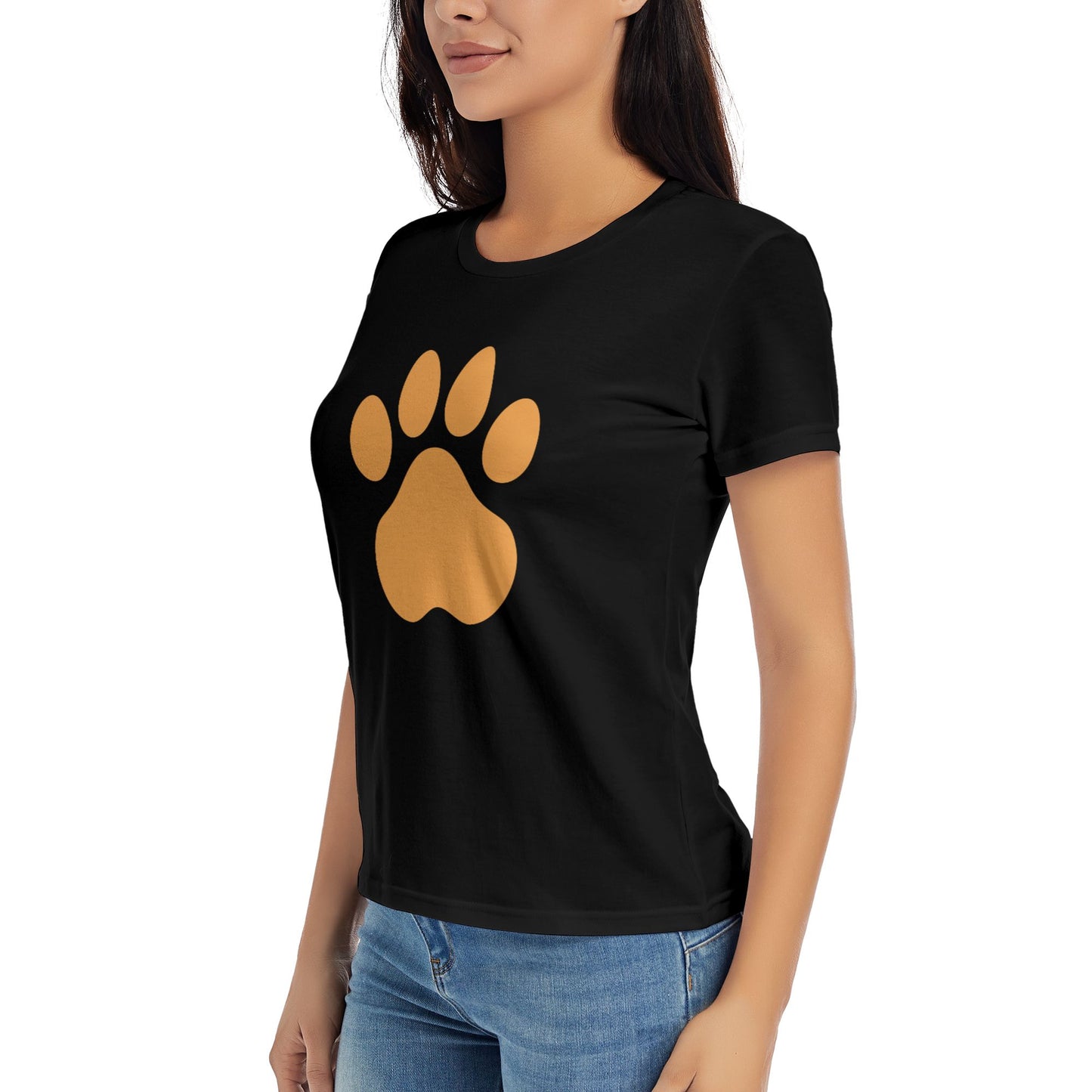 Paw Print Short Sleeve Cotton T-Shirt For Women
