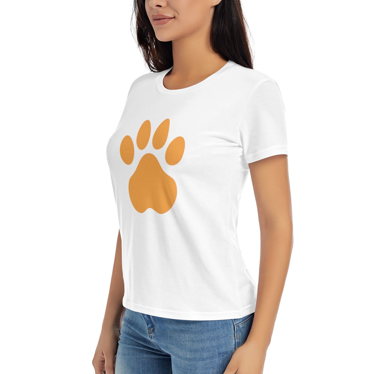 Paw Print Short Sleeve Cotton T-Shirt For Women