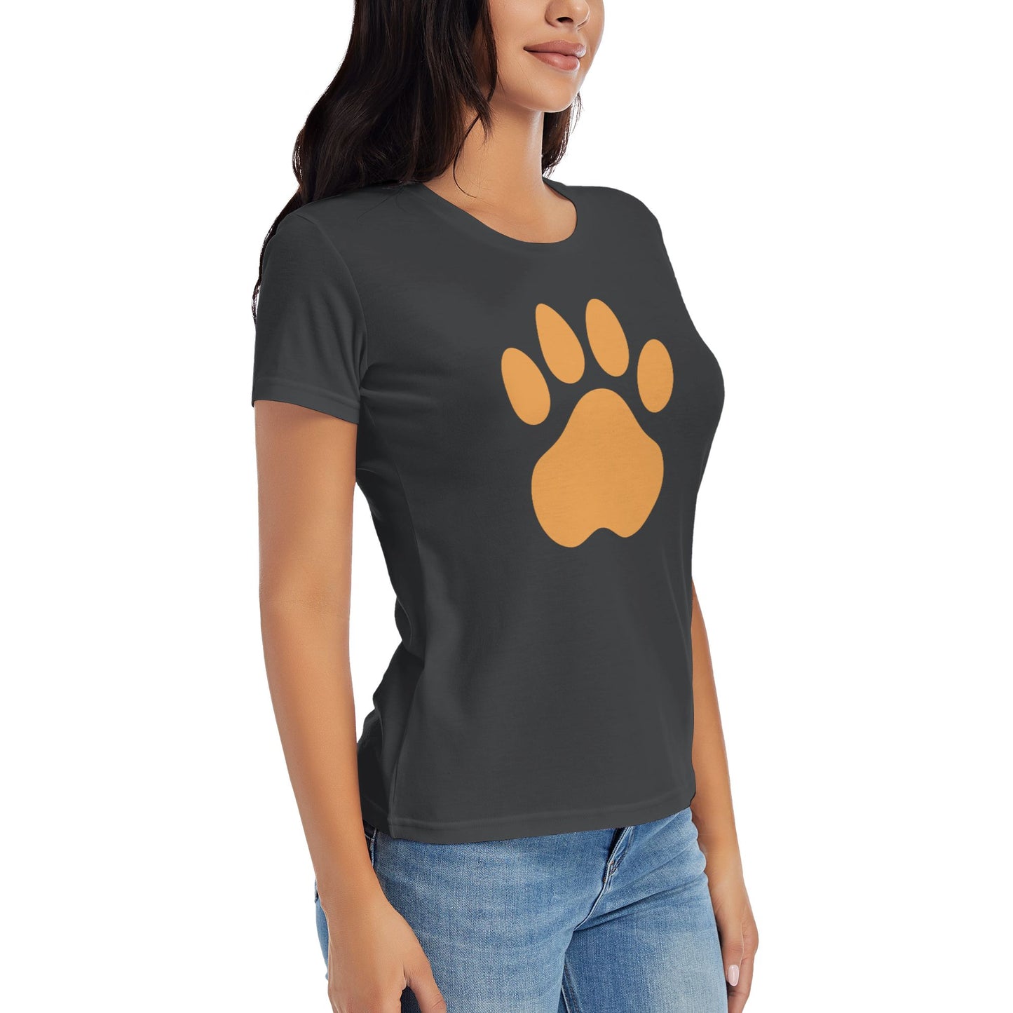 Paw Print Short Sleeve Cotton T-Shirt For Women