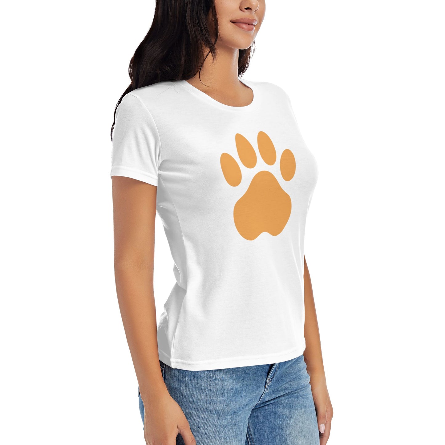 Paw Print Short Sleeve Cotton T-Shirt For Women