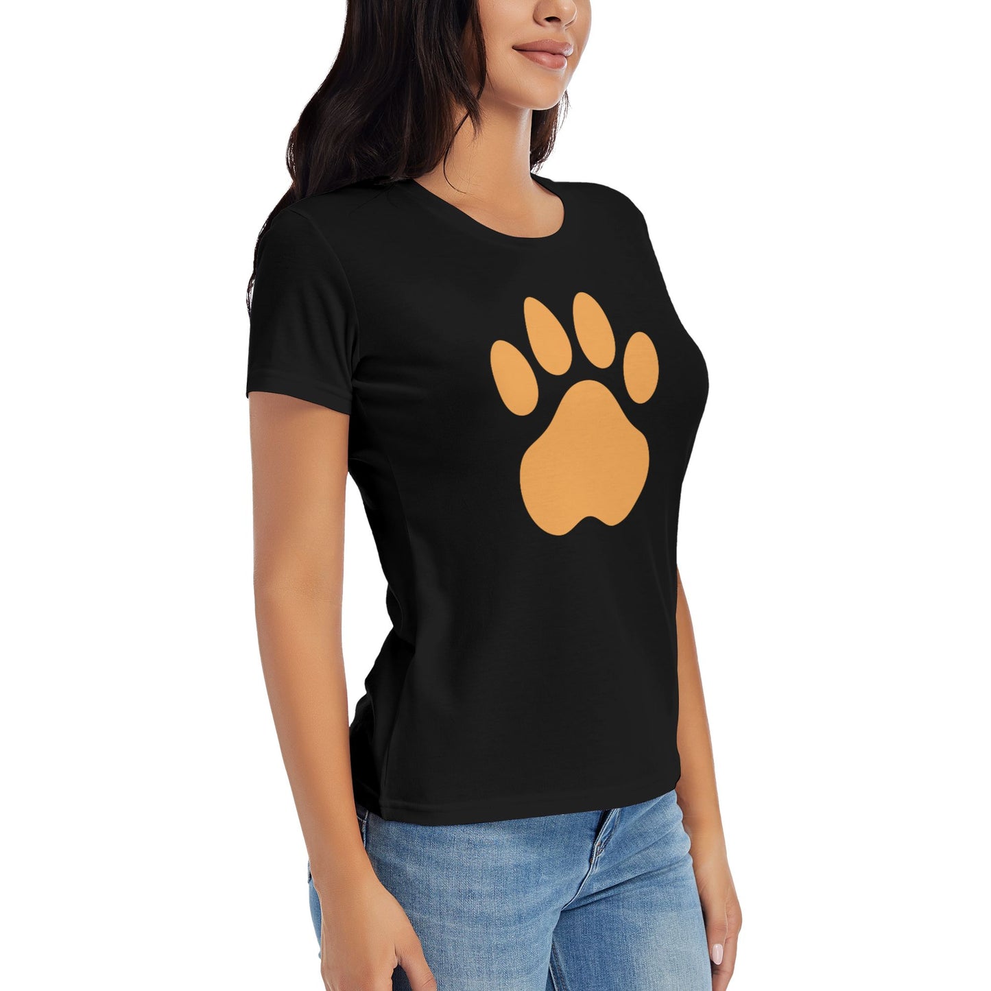 Paw Print Short Sleeve Cotton T-Shirt For Women