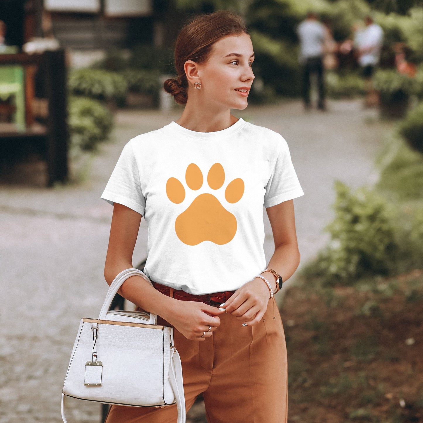 Paw Print Short Sleeve Cotton T-Shirt For Women