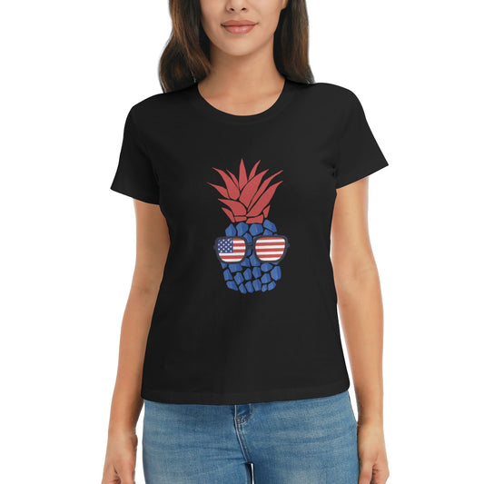 Flag Pineapple Short Sleeve Cotton T-Shirt For Women