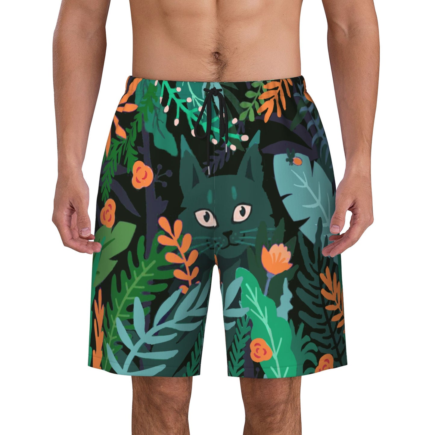 Rainforest Cat Men's Beach Shorts