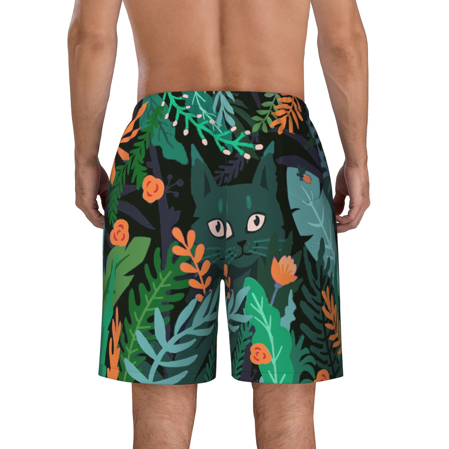 Rainforest Cat Men's Beach Shorts