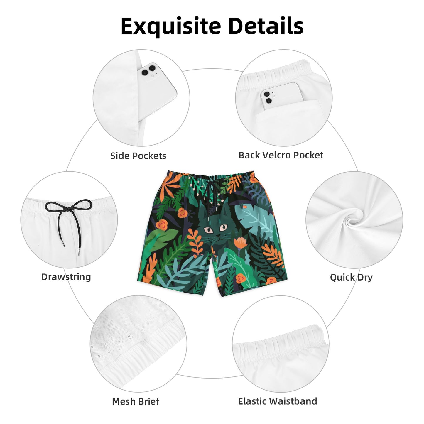 Rainforest Cat Men's Beach Shorts