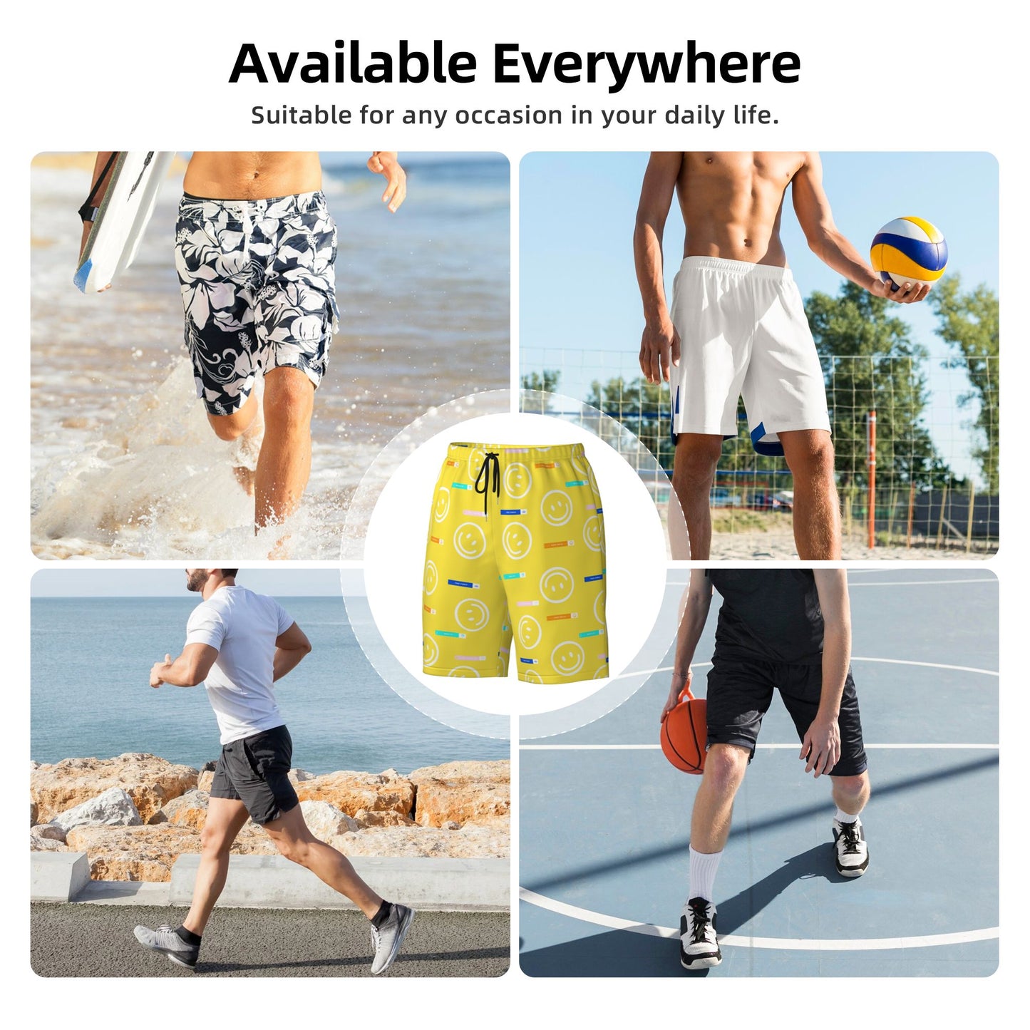 Smiley Design Beach Shorts For Men