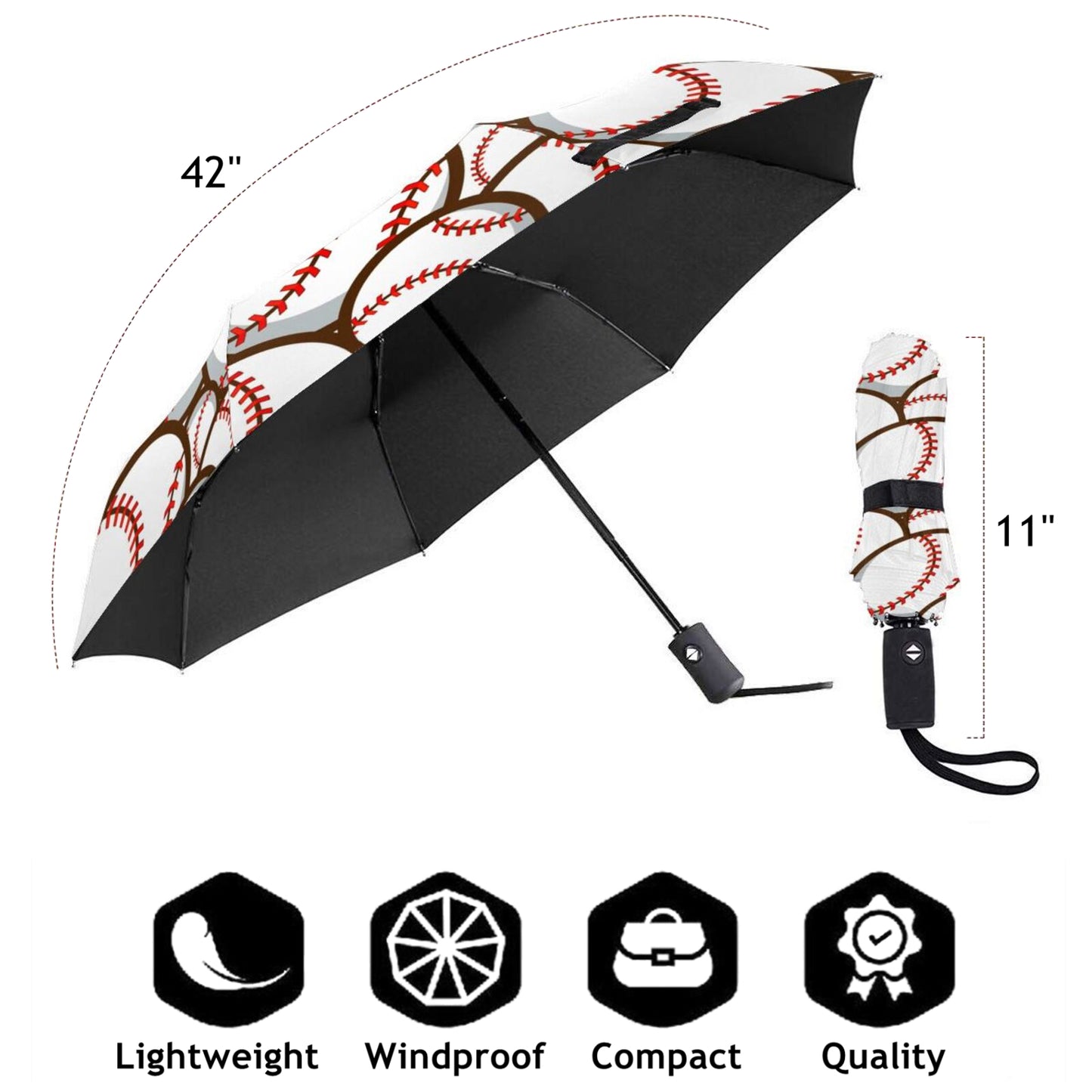 Parapluie pliable compact à imprimé baseball
