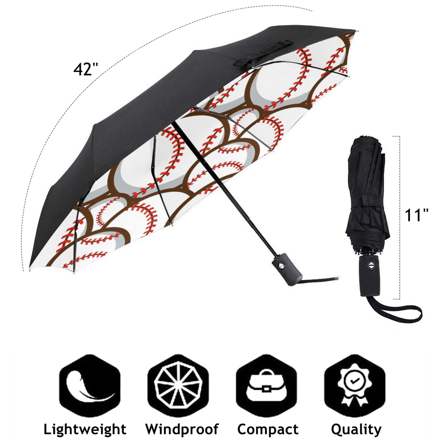 Small Mini Umbrella With Baseball Print Inside