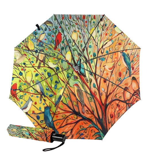 Auto Open Auto Close UV Folding Umbrella With Beautiful Birds Inside