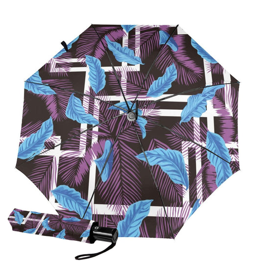 Sun Protection Automatic Open Close Small Travel Umbrella With Beautiful Leaves Inside