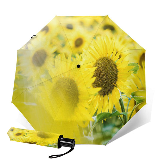 Schöner kompakter Regenschirm mit Sonnenblumenmotiv