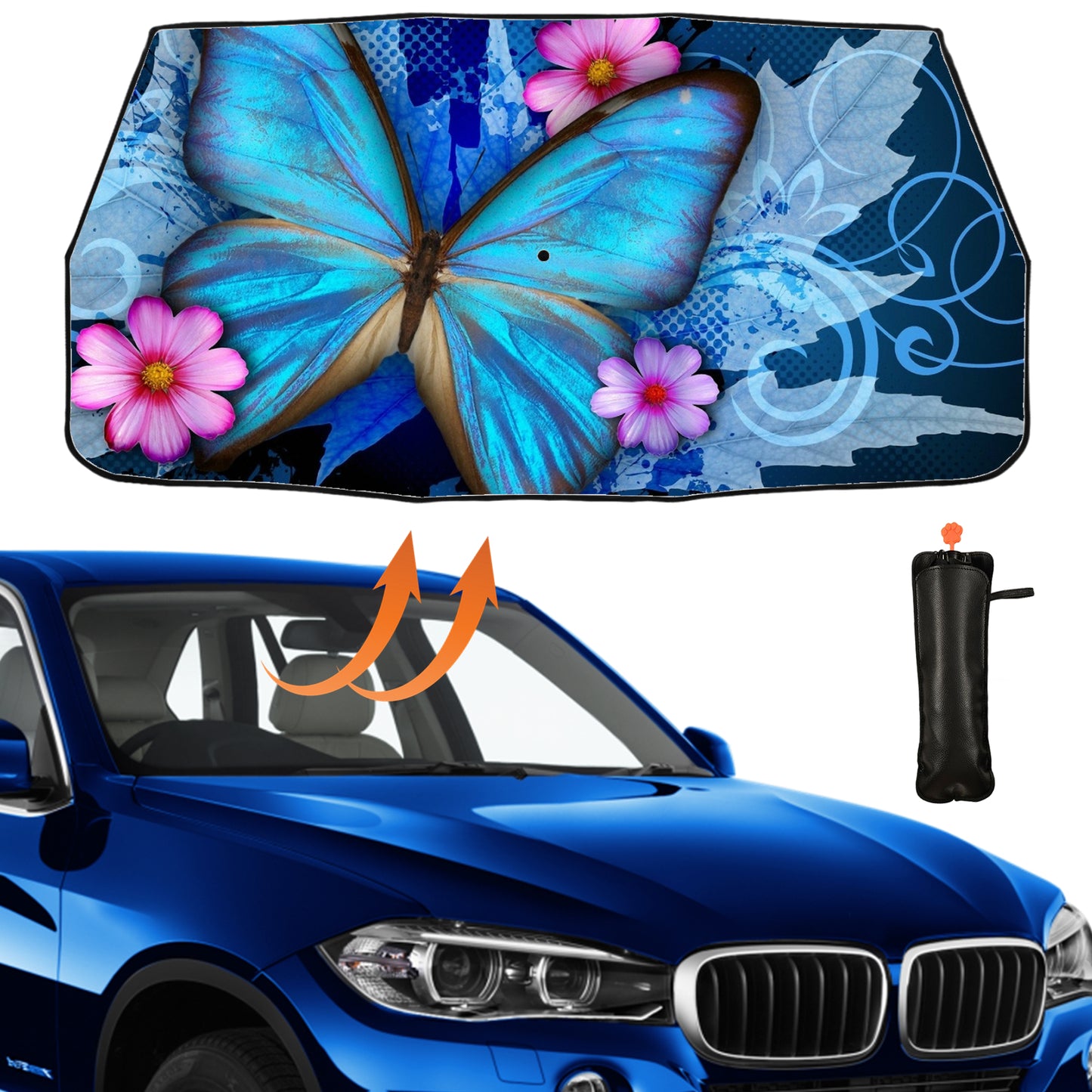Pare-soleil de pare-brise de voiture à motif papillon Morpho bleu