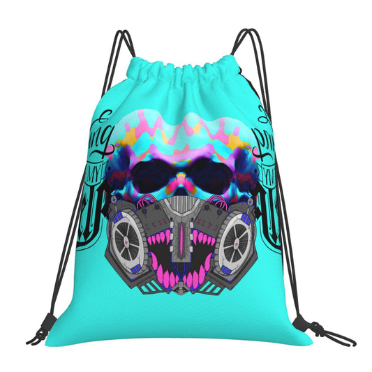 Blue Skull Hiking Travel Drawstring Bags