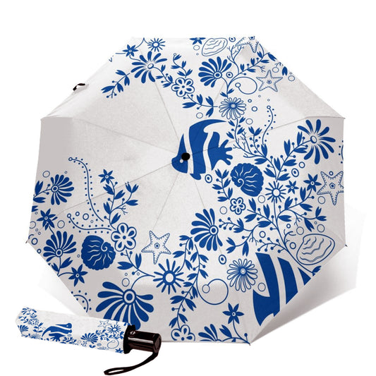 Kompakter Regenschirm mit blauem Fisch-Design