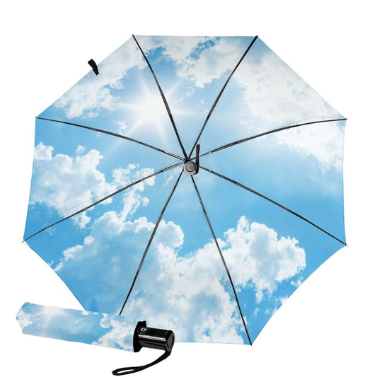 Automatic Small Foldable Umbrella With Blue Sky Print Inside